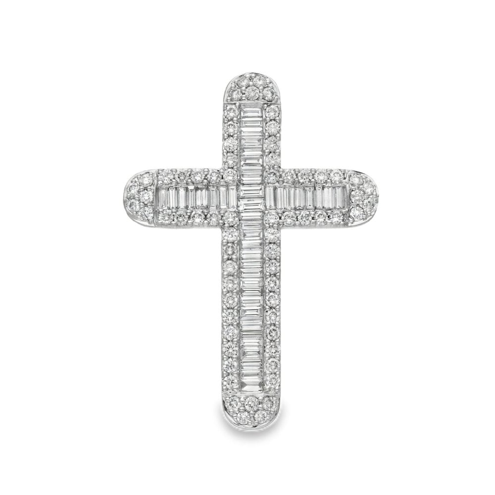 18ct White Gold Diamond Cross Pendant - 32x45mm - 3.19ct