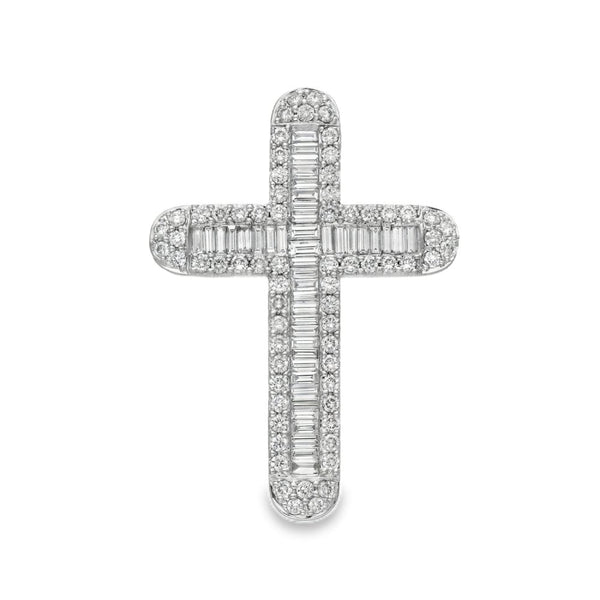 18ct White Gold Diamond Cross Pendant - 32x45mm - 3.19ct