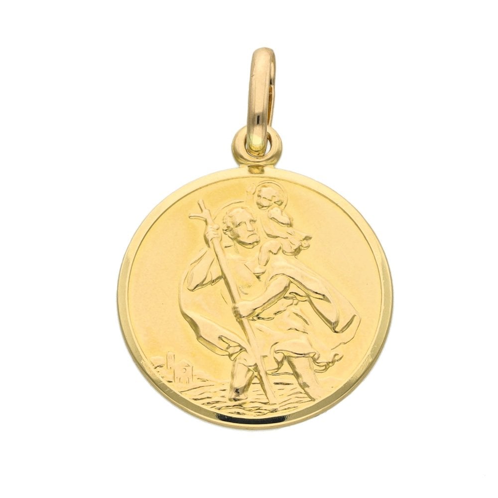 9ct Yellow Gold Round St. Christopher Pendant - 22x26x2mm - 5.1g