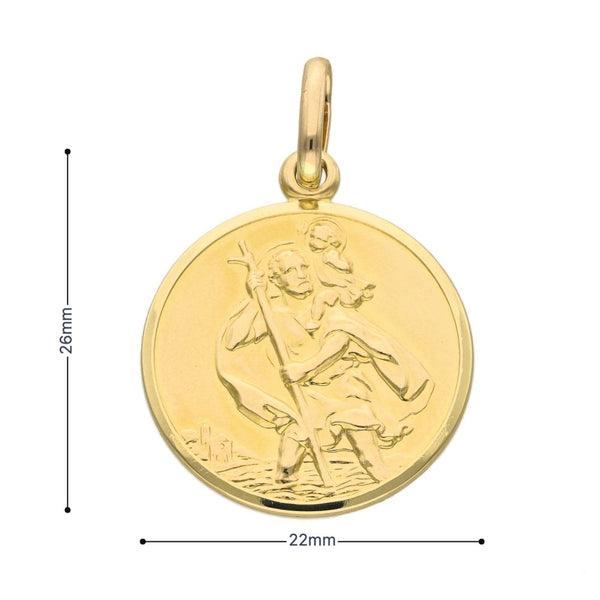 9ct Yellow Gold Round St. Christopher Pendant - 22x26x2mm - 5.1g