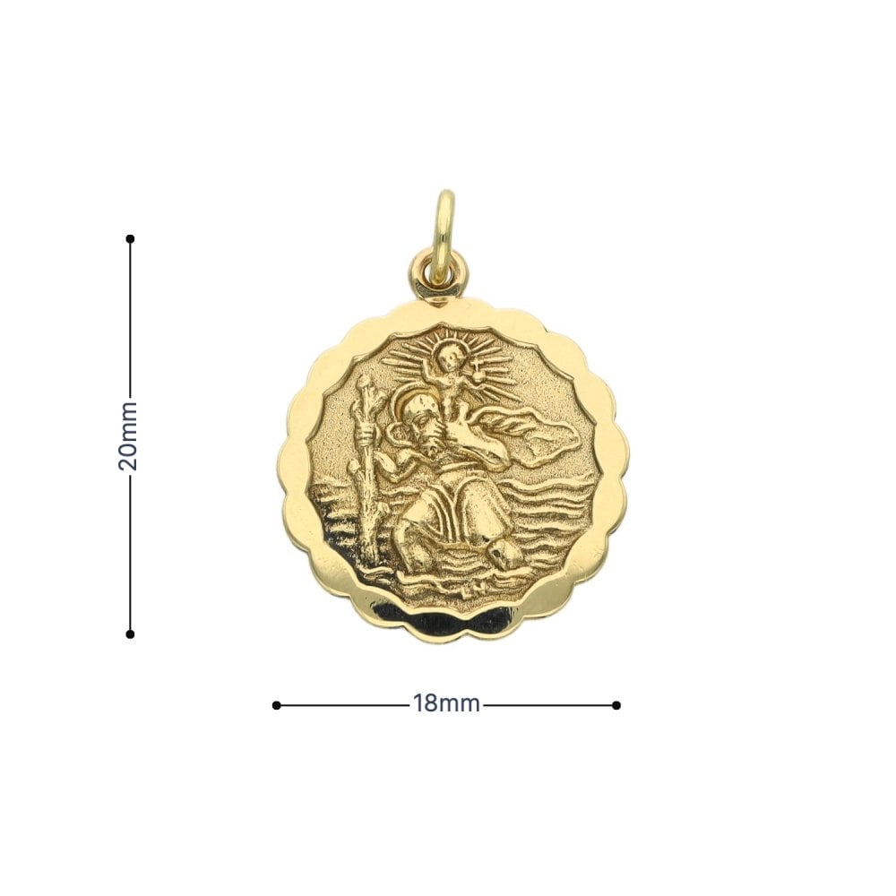 9ct Yellow Gold Round St. Christopher Pendant - 18x20x1mm - 2.5g