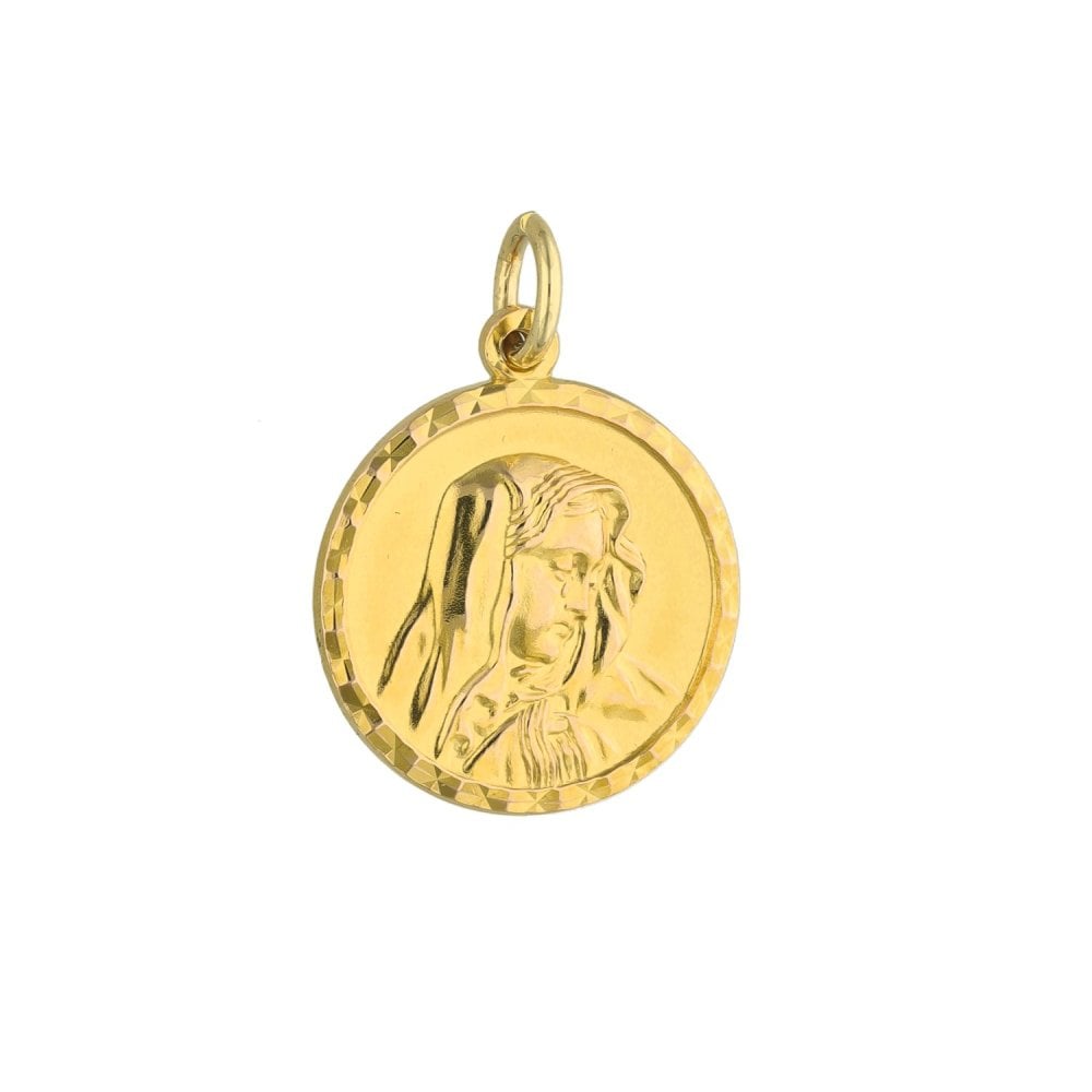 9ct Yellow Gold Round Madonna Pendant - 18x21x2mm - 3.8g