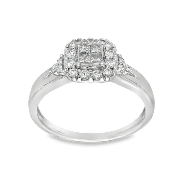 9ct White Gold Diamond Cluster Ring - Size R½ - 0.565ct