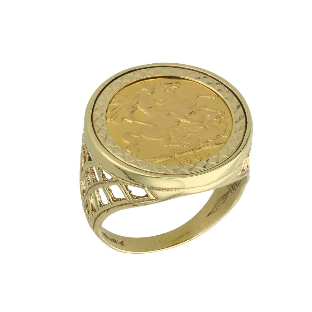 1902 Yellow Gold Half Sovereign Coin Ring - Size T - 8.8g