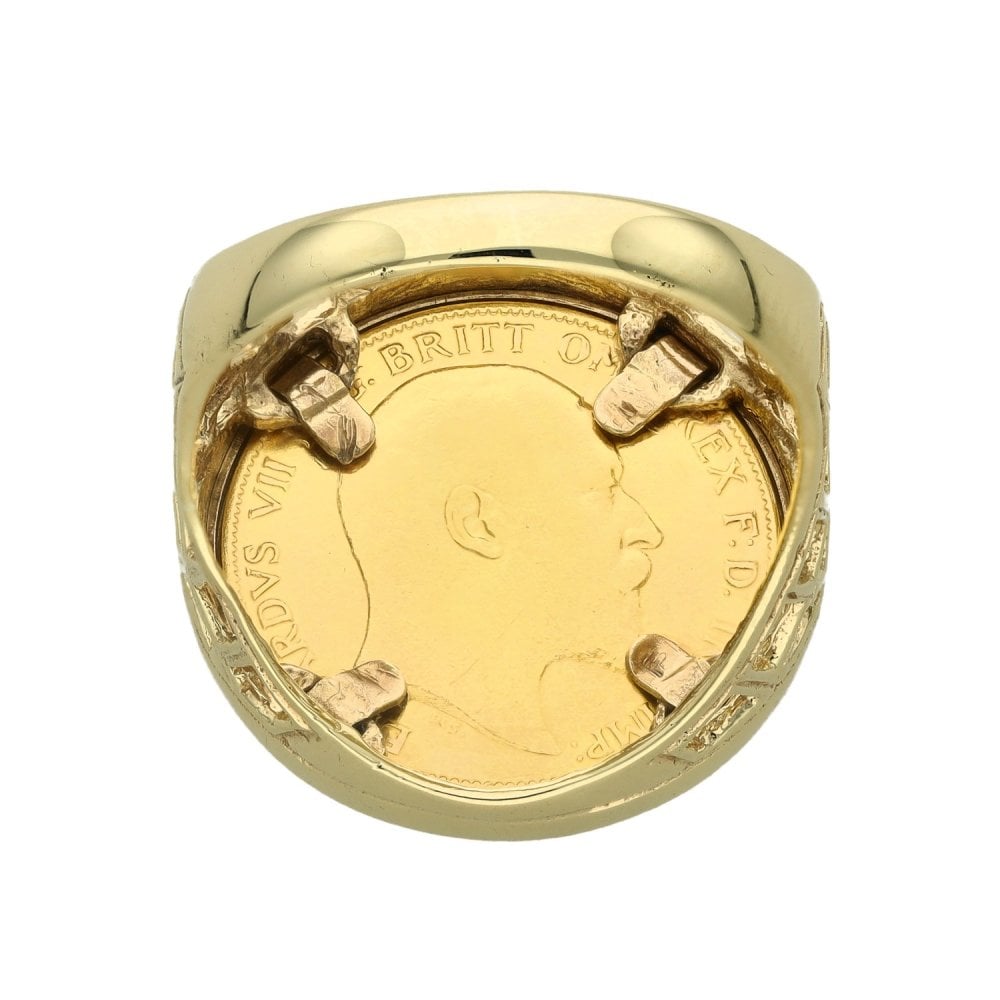 1902 Yellow Gold Half Sovereign Coin Ring - Size T - 8.8g