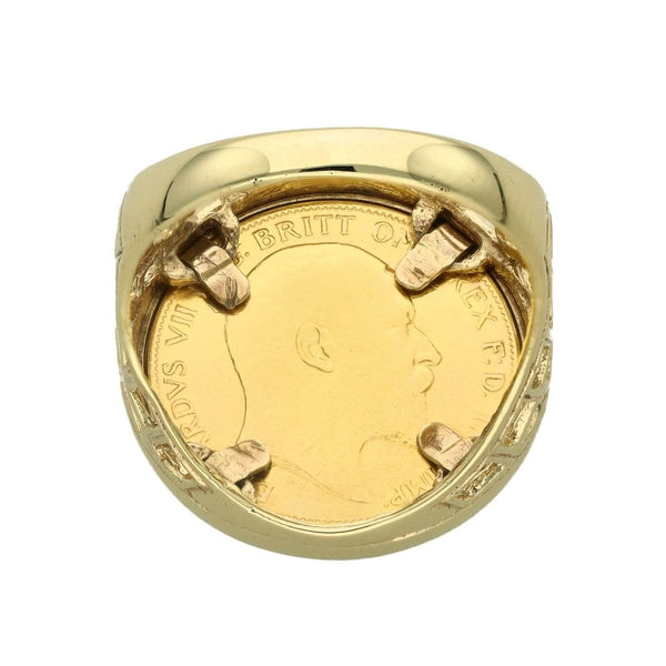1902 Yellow Gold Half Sovereign Coin Ring - Size T - 8.8g