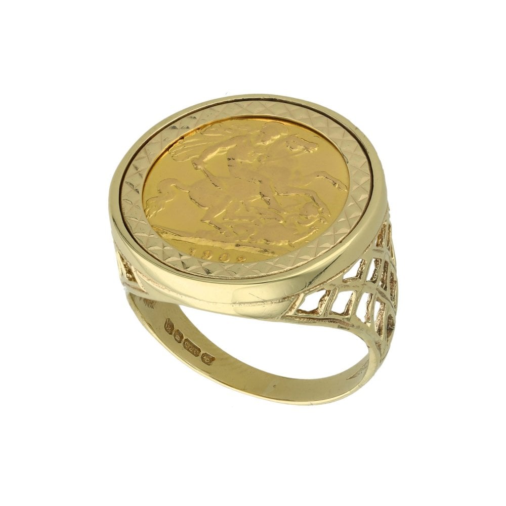 1902 Yellow Gold Half Sovereign Coin Ring - Size T - 8.8g