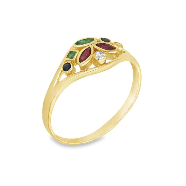 9ct Yellow Gold Assorted-Stone Open Ring - Size O - 8mm