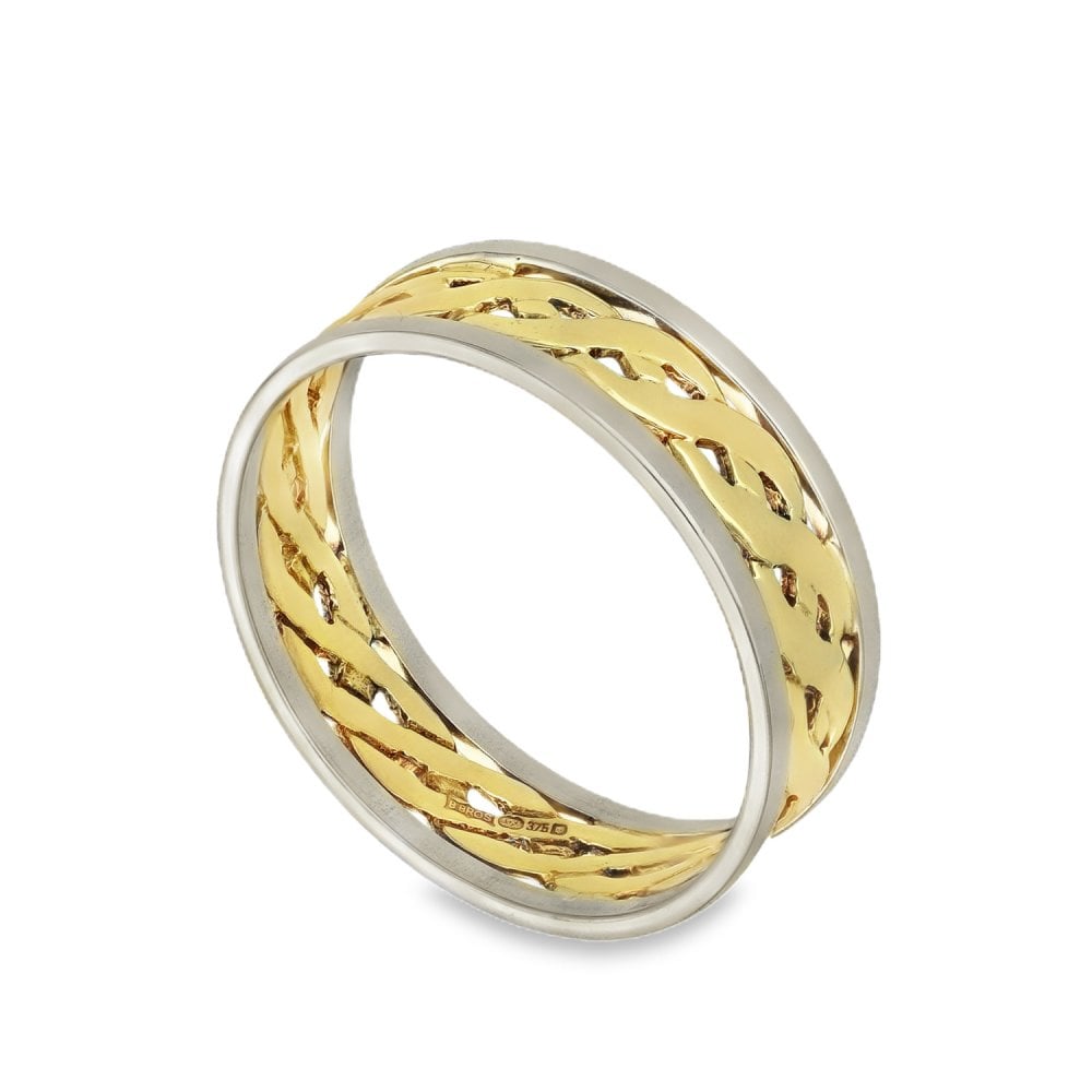 9ct Yellow & White Gold Celtic Wedding Band - Size U - 7mm