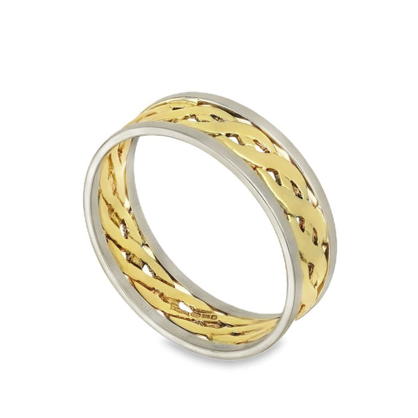 9ct Yellow & White Gold Celtic Wedding Band - Size U - 7mm