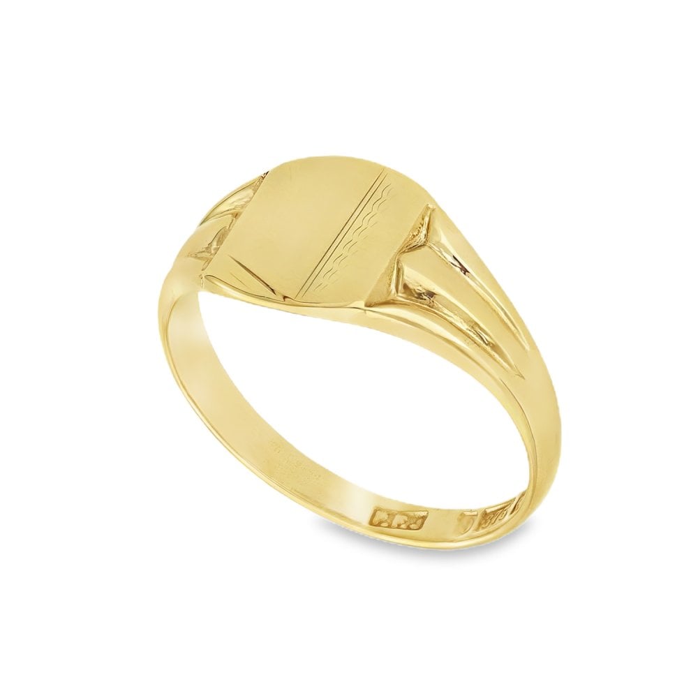 9ct Yellow Gold Cushion Signet Ring - Size O - 9mm