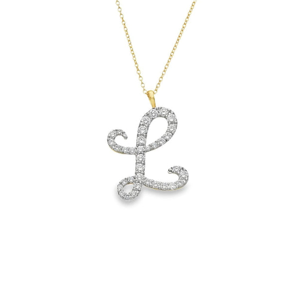 1.00ct Yellow Gold Diamond L Initial Pendant & Chain - D/E/VS1