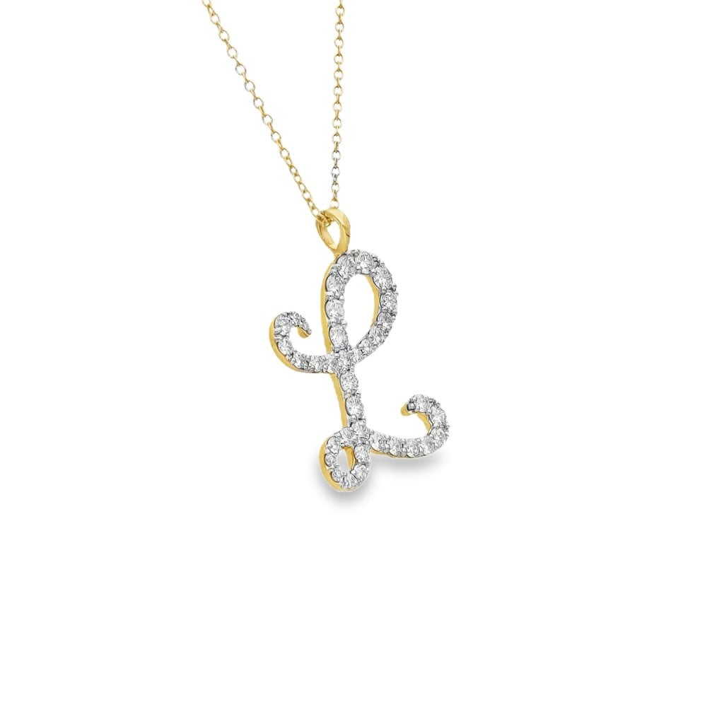 1.00ct Yellow Gold Diamond L Initial Pendant & Chain - D/E/VS1