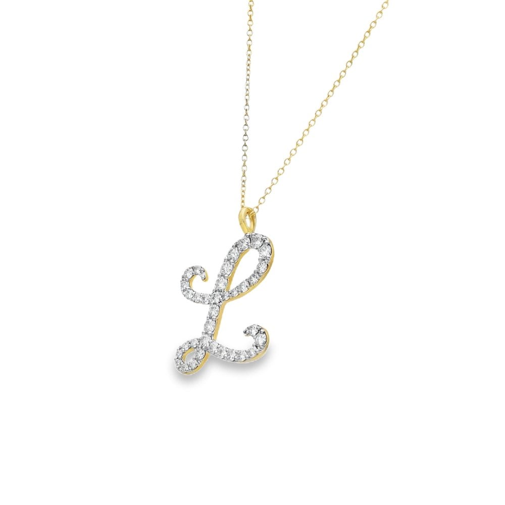 1.00ct Yellow Gold Diamond L Initial Pendant & Chain - D/E/VS1