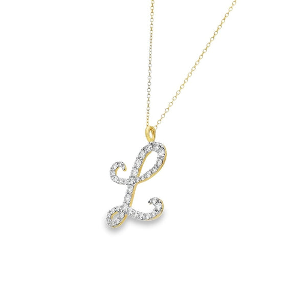 1.00ct Yellow Gold Diamond L Initial Pendant & Chain - D/E/VS1