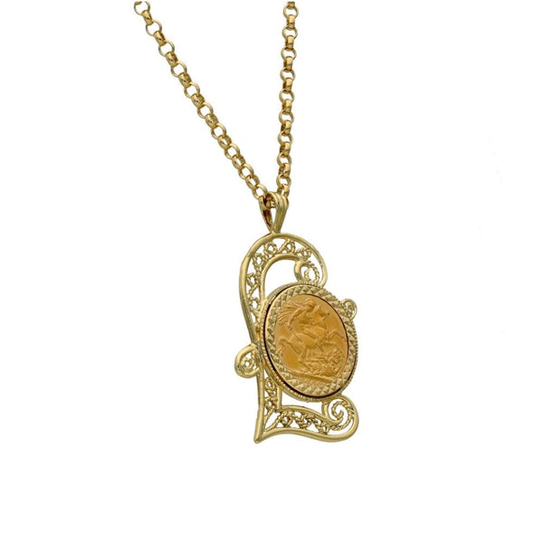1909 Yellow Gold Full Sovereign Coin Pendant & Necklace - 22"