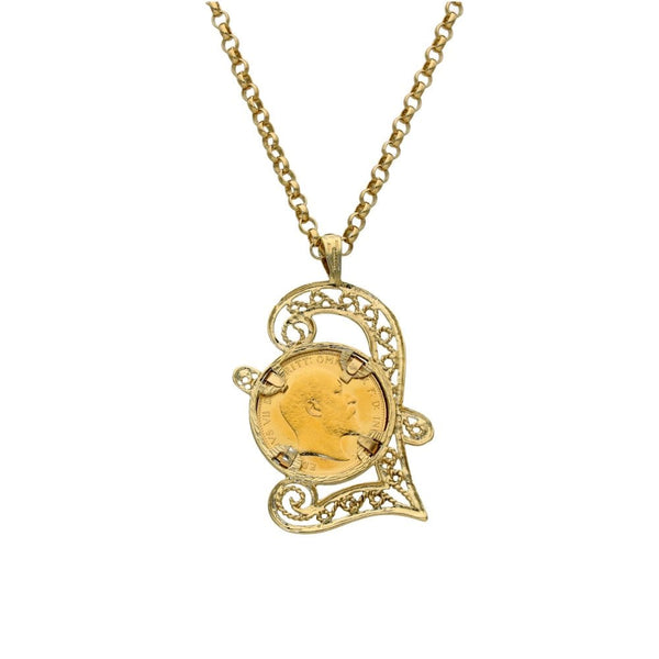 1909 Yellow Gold Full Sovereign Coin Pendant & Necklace - 22"