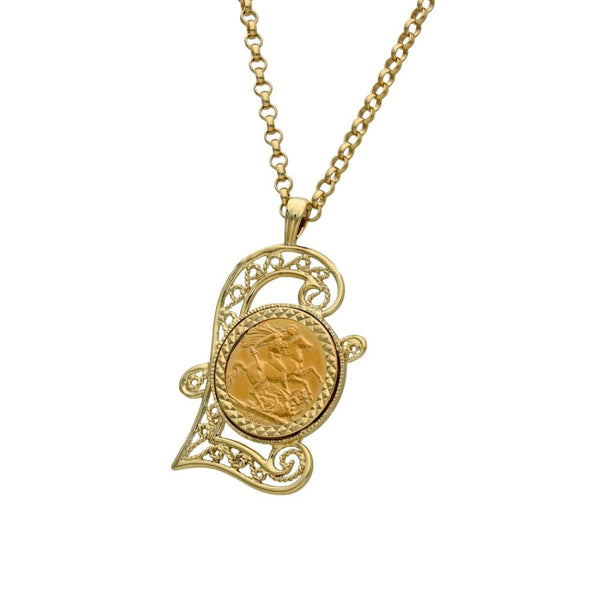 1909 Yellow Gold Full Sovereign Coin Pendant & Necklace - 22"