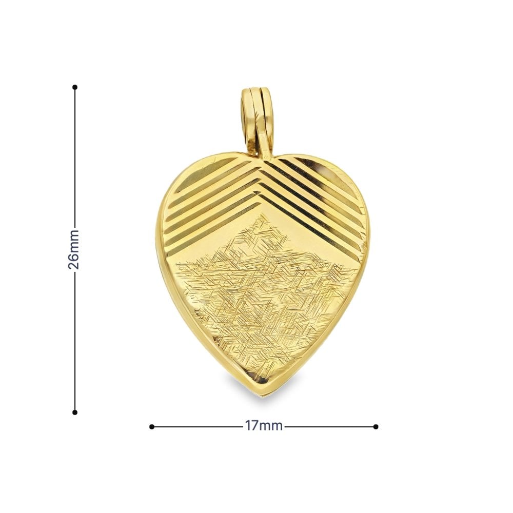 9ct Yellow Gold Patterned Heart Locket - 17x26x4mm - 4.4g