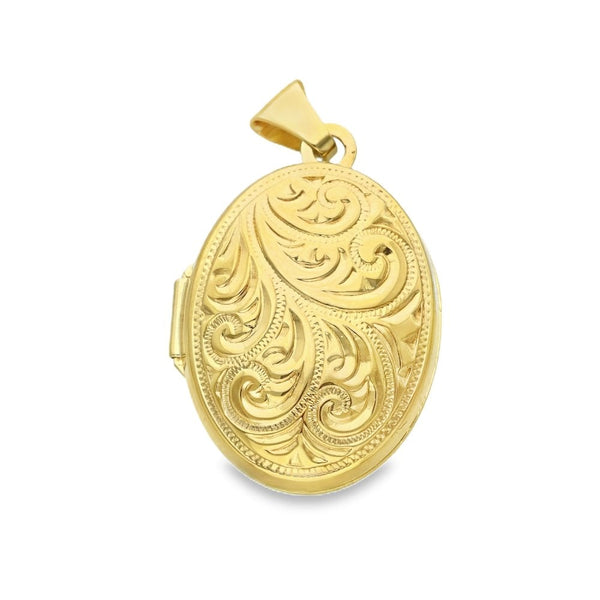 9ct Yellow Gold Oval Feather Locket - 15x21x7mm - 2.0g