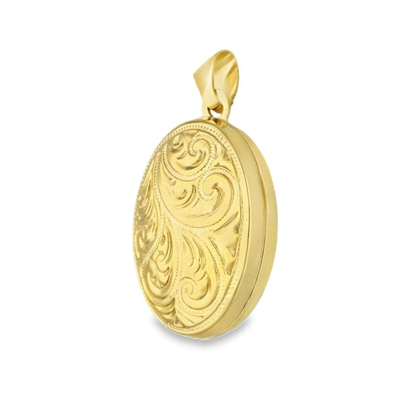 9ct Yellow Gold Oval Feather Locket - 15x21x7mm - 2.0g