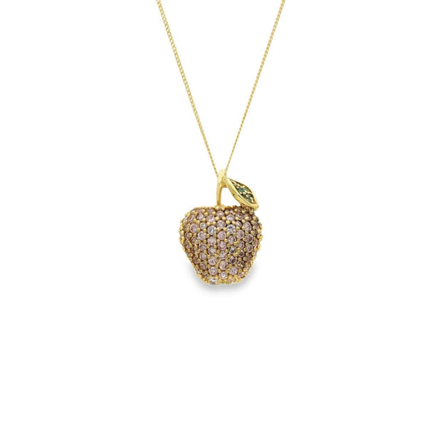 9ct Yellow Gold Pink & Green CZ Apple Pendant & Necklace - 18"