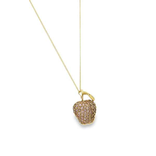 9ct Yellow Gold Pink & Green CZ Apple Pendant & Necklace - 18"