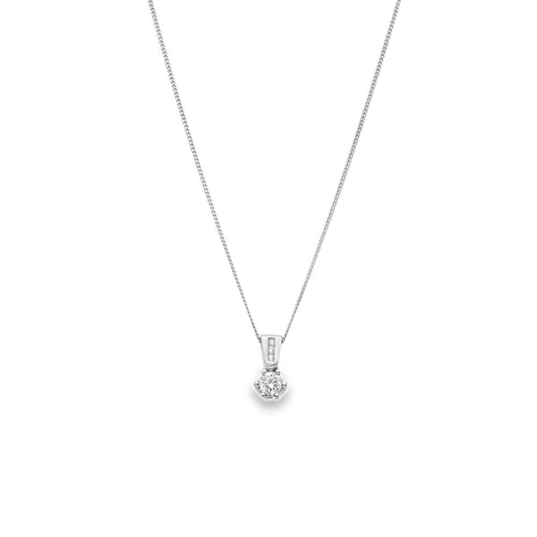 18ct White Gold Diamond Pendant & Necklace - 17" - 0.25ct