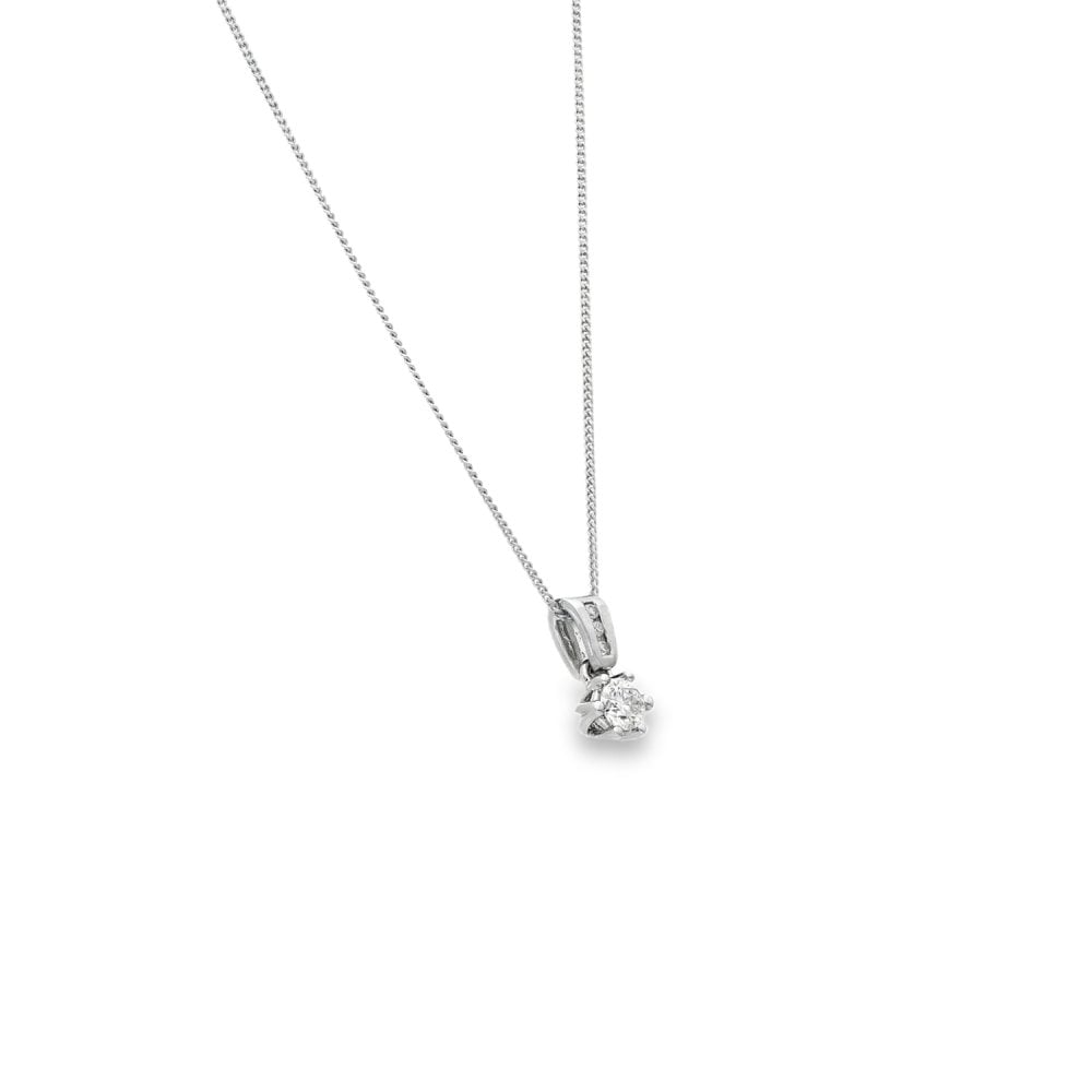 18ct White Gold Diamond Pendant & Necklace - 17" - 0.25ct