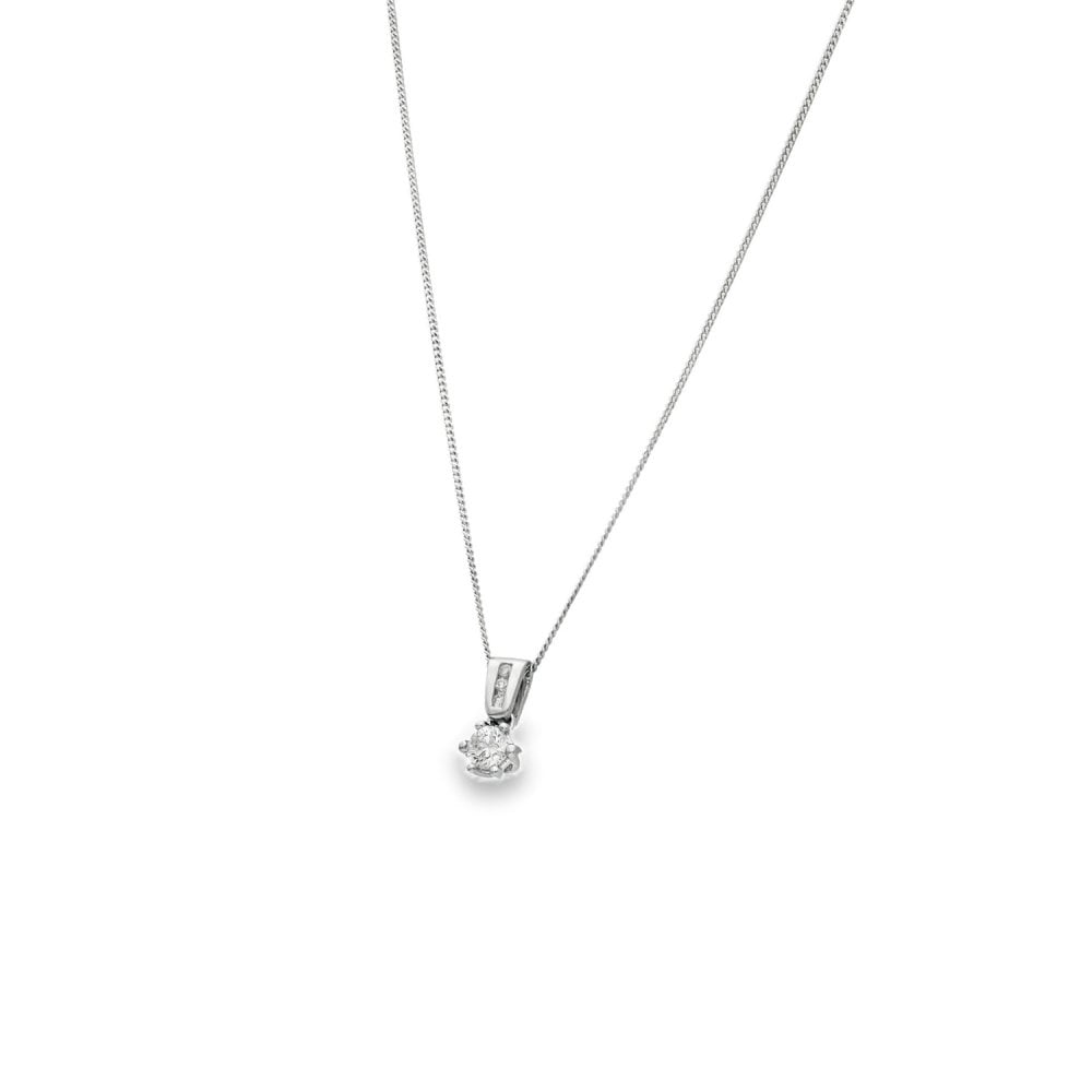 18ct White Gold Diamond Pendant & Necklace - 17" - 0.25ct