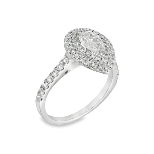 18ct White Gold Diamond Halo Cluster Ring - Size H½ - 0.50ct