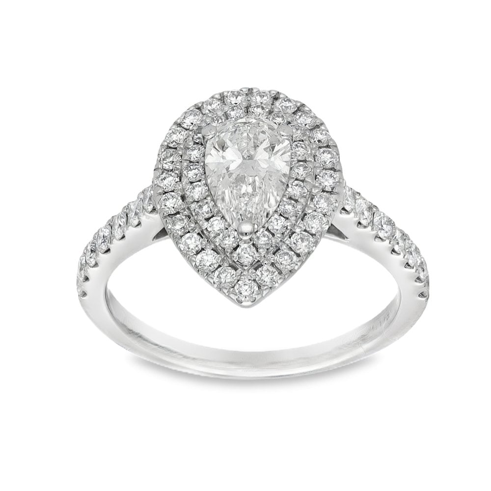 18ct White Gold Diamond Halo Cluster Ring - Size H½ - 0.50ct