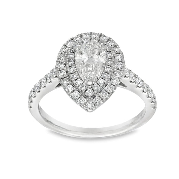 18ct White Gold Diamond Halo Cluster Ring - Size H½ - 0.50ct