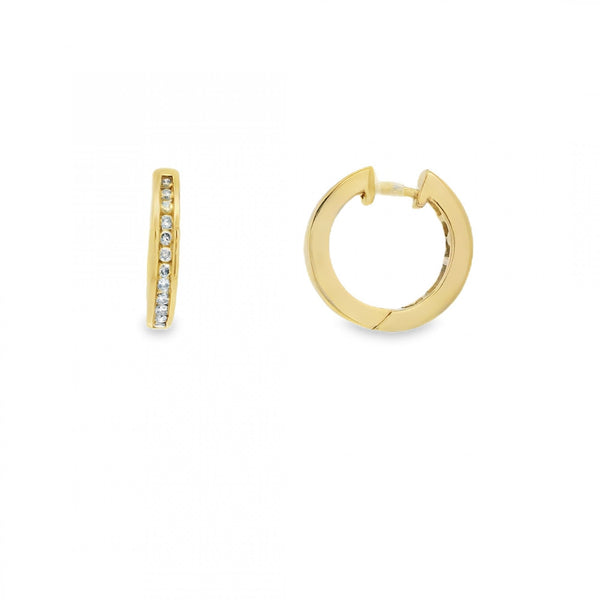 9ct Yellow Gold Diamond Hoop Earrings - 15x15mm - 0.24ct