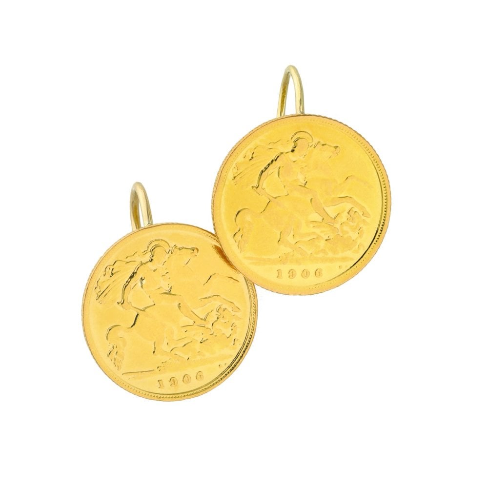1906 Yellow Gold Half Sovereign Coin Earrings - 8.5g