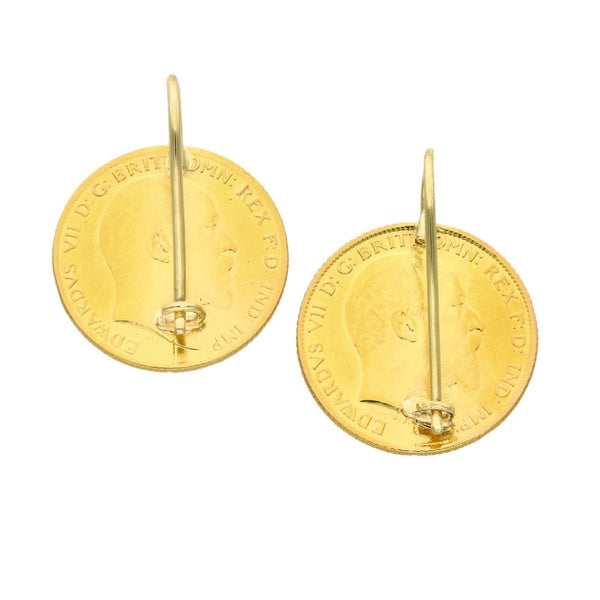 1906 Yellow Gold Half Sovereign Coin Earrings - 8.5g