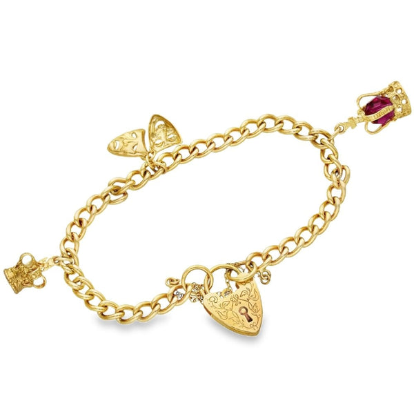 9ct Yellow Gold Charm Bracelet - 8" - 20.5g