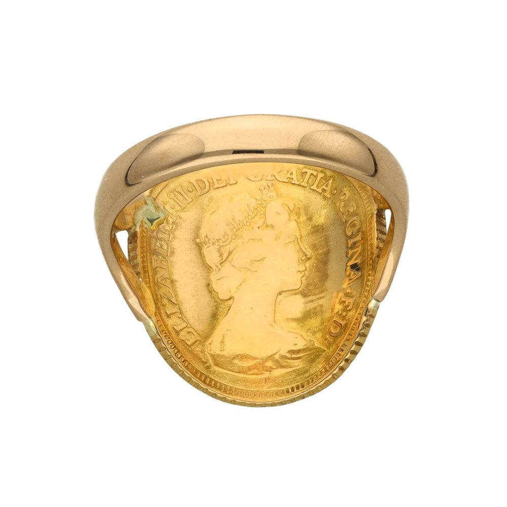 1982 Yellow Gold Bent-Over Half Sovereign Coin Ring - Size O½