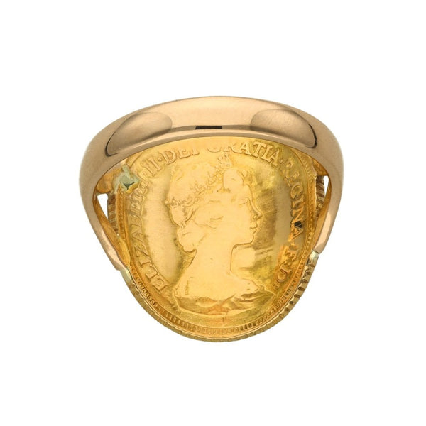 1982 Yellow Gold Bent-Over Half Sovereign Coin Ring - Size O½