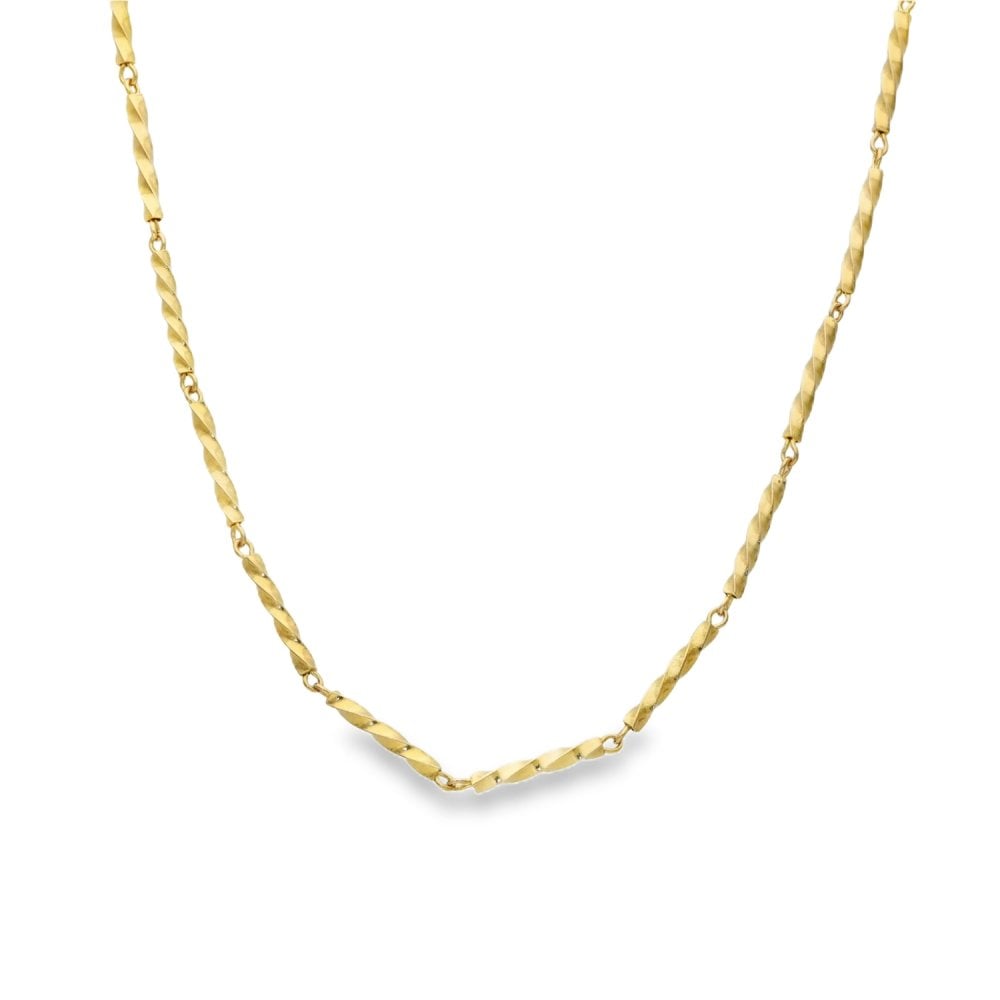 9ct Yellow Gold Twist Bar Necklace - 15" - 3.0g
