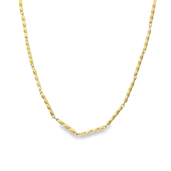 9ct Yellow Gold Twist Bar Necklace - 15" - 3.0g
