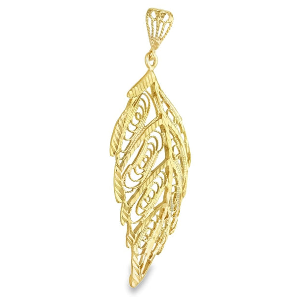 9ct Yellow Gold Large Filigree Leaf Pendant - 23x43x3mm - 3.5g