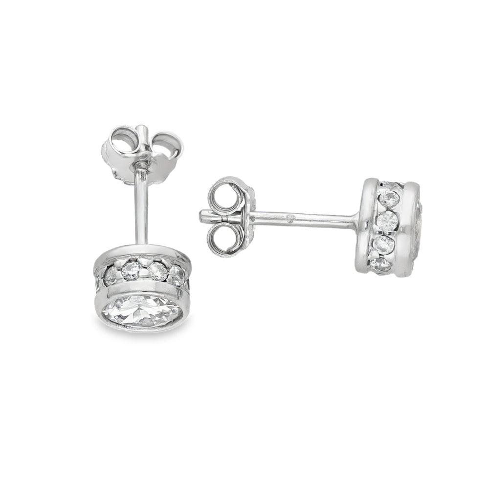 9ct White Gold Cubic Zirconia Stud Earrings - 1.3g