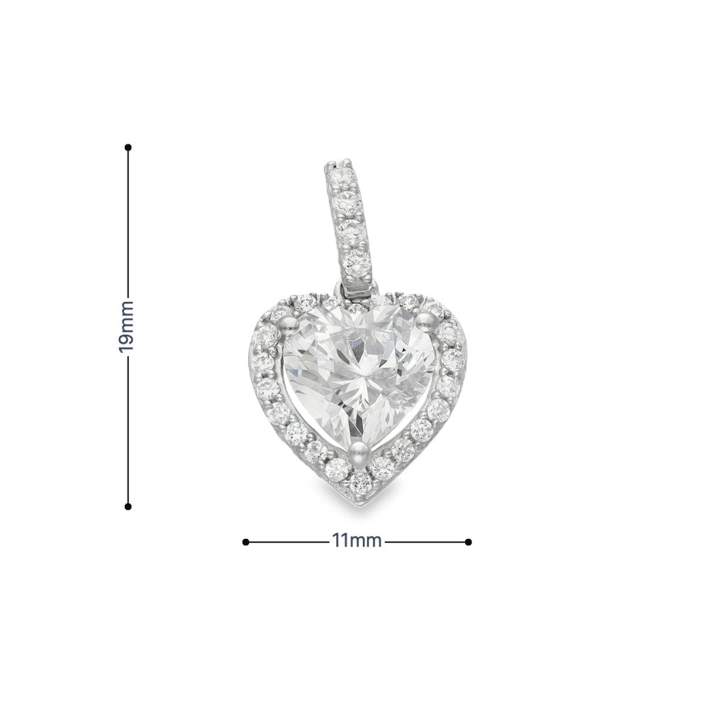 9ct White Gold Cubic Zirconia Heart Pendant - 11x19x6mm - 1.6g