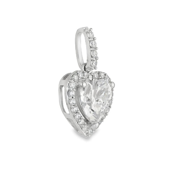 9ct White Gold Cubic Zirconia Heart Pendant - 11x19x6mm - 1.6g