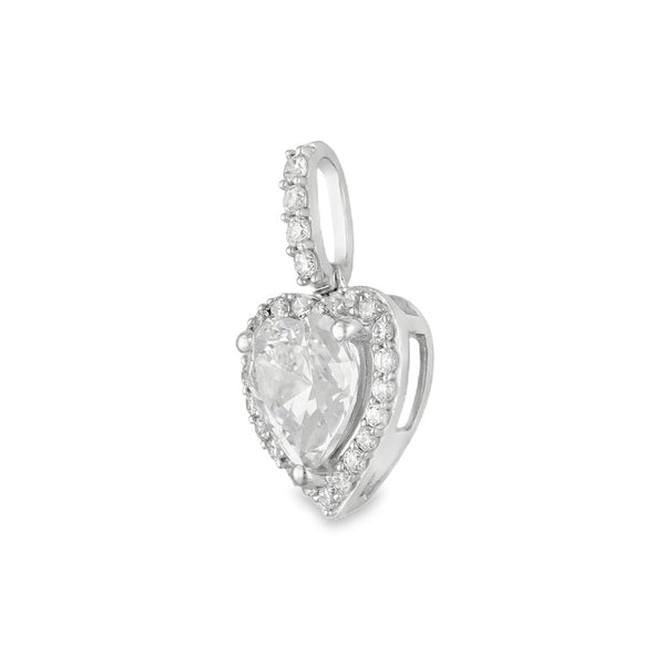 9ct White Gold Cubic Zirconia Heart Pendant - 11x19x6mm - 1.6g