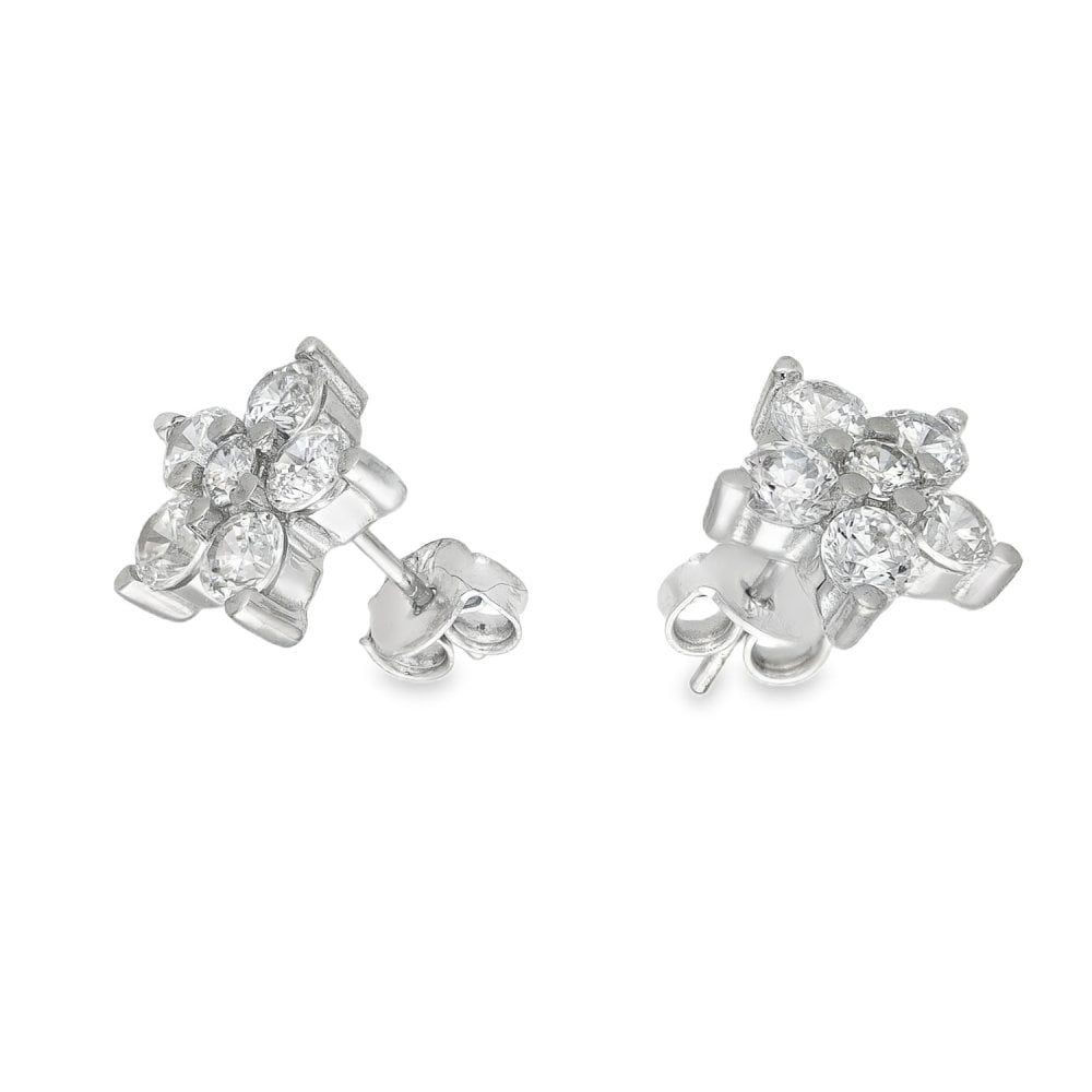 9ct White Gold Cubic Zirconia Flower Stud Earrings - 1.5g