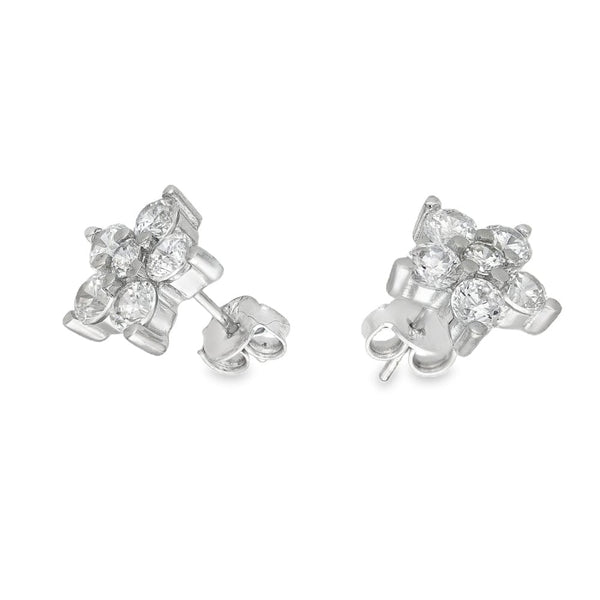 9ct White Gold Cubic Zirconia Flower Stud Earrings - 1.5g