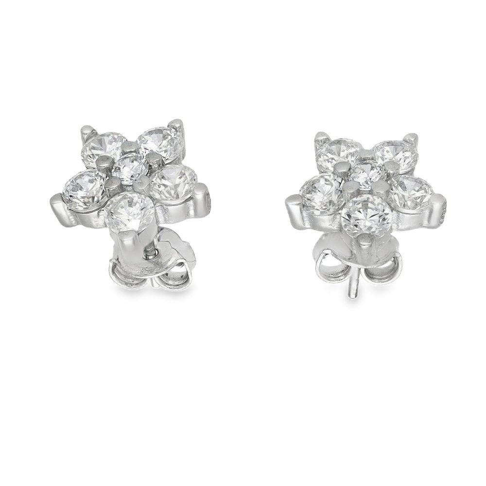 9ct White Gold Cubic Zirconia Flower Stud Earrings - 1.5g