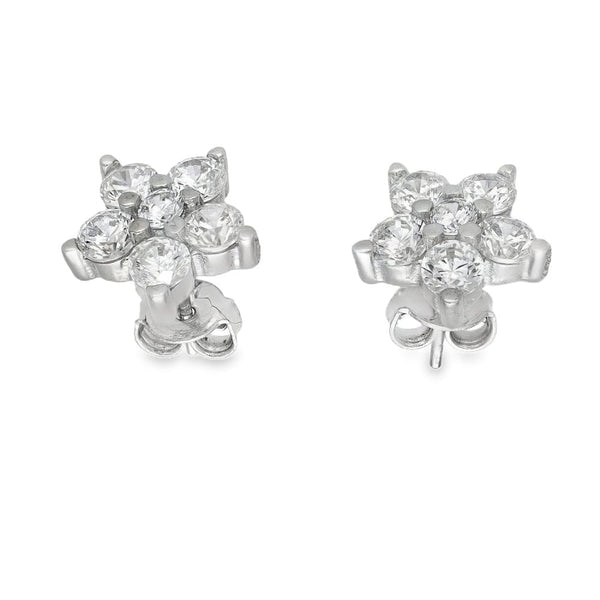9ct White Gold Cubic Zirconia Flower Stud Earrings - 1.5g
